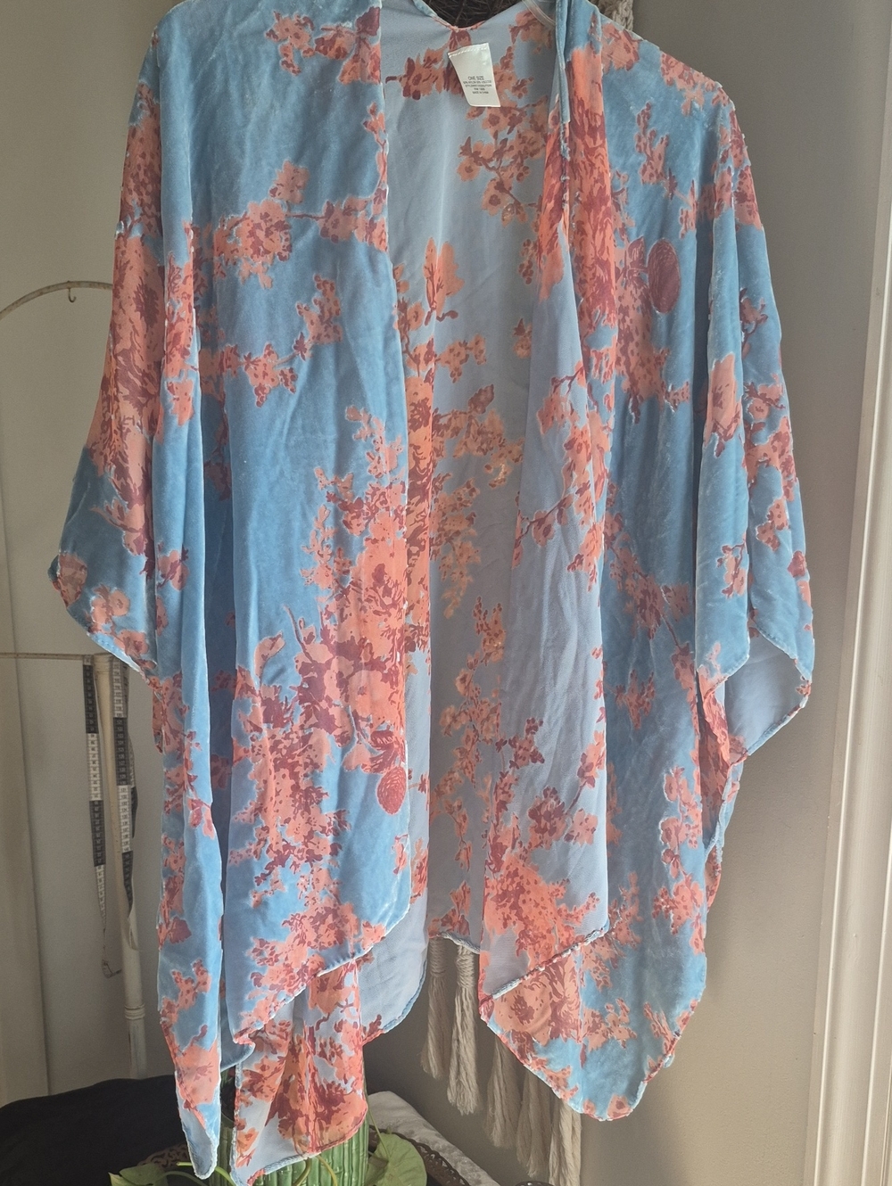 Floral Kimono Cardigan - Blue and Pink CHERRY blossons